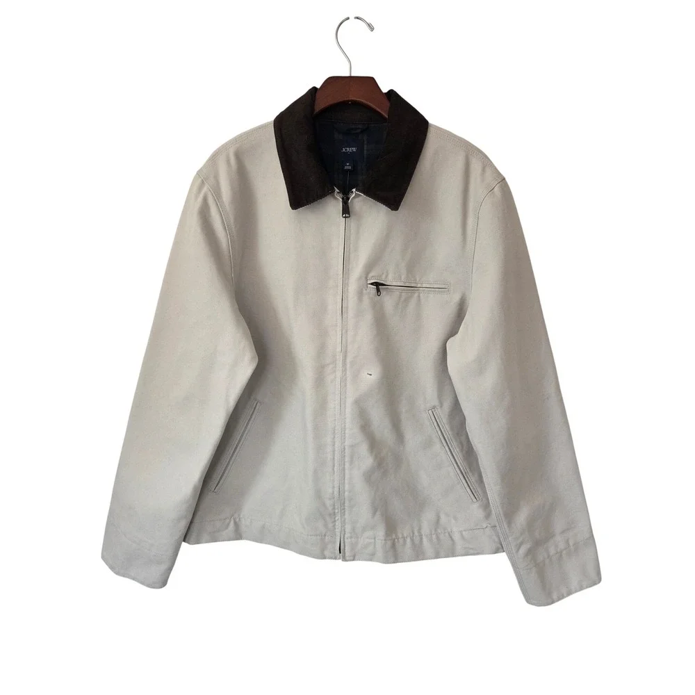 J. Crew Canvas Work Jacket Corduroy Collar Mens M Stone NWD $280‎ CM498